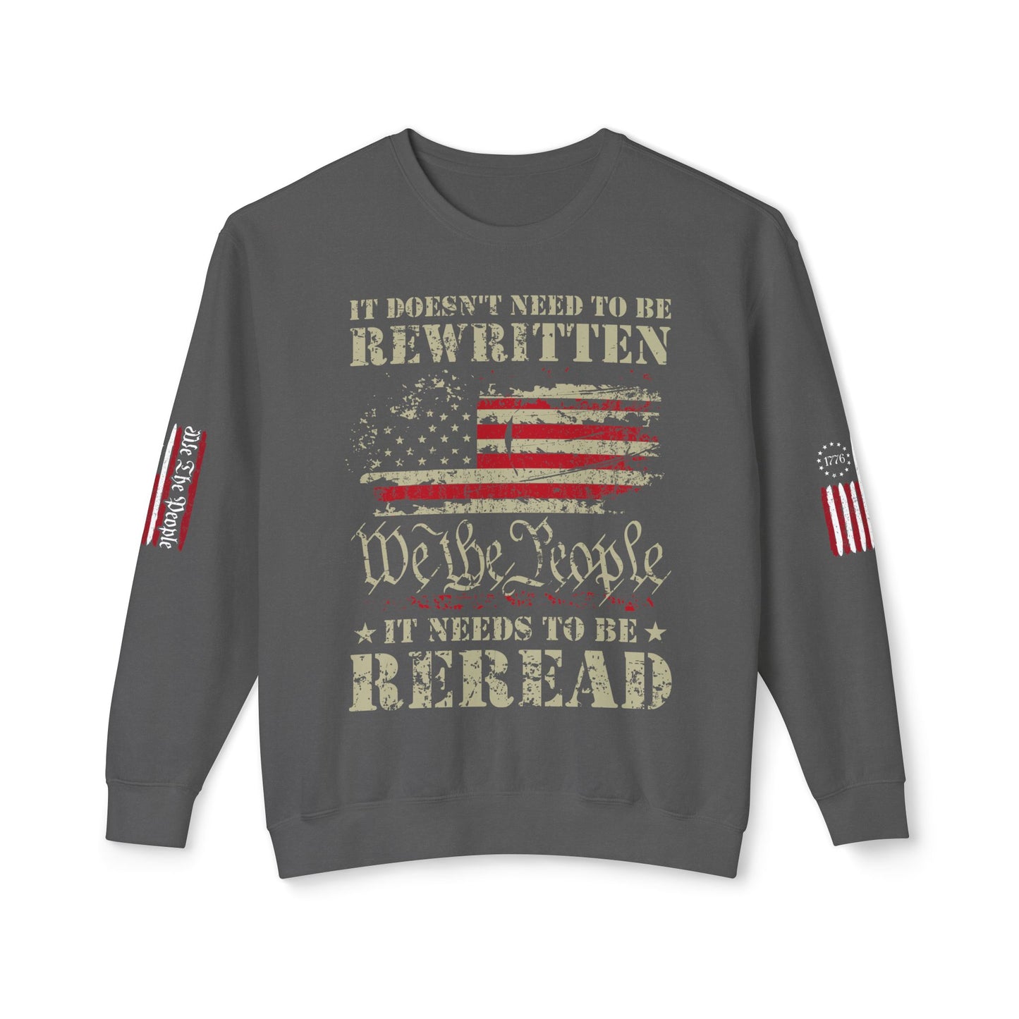 We The People Two-Sided Plus Sleeve Prints Unisex Lightweight Crewneck Sweatshirt