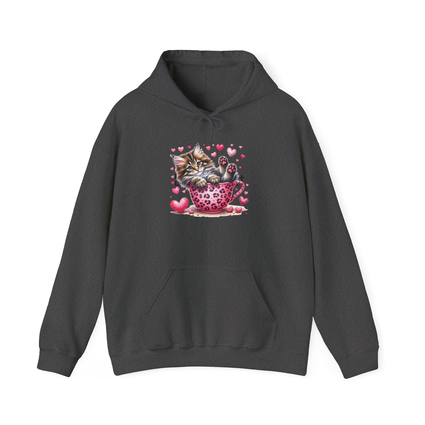 Valentine Teacup Gray Kitten Love Hooded Sweatshirt