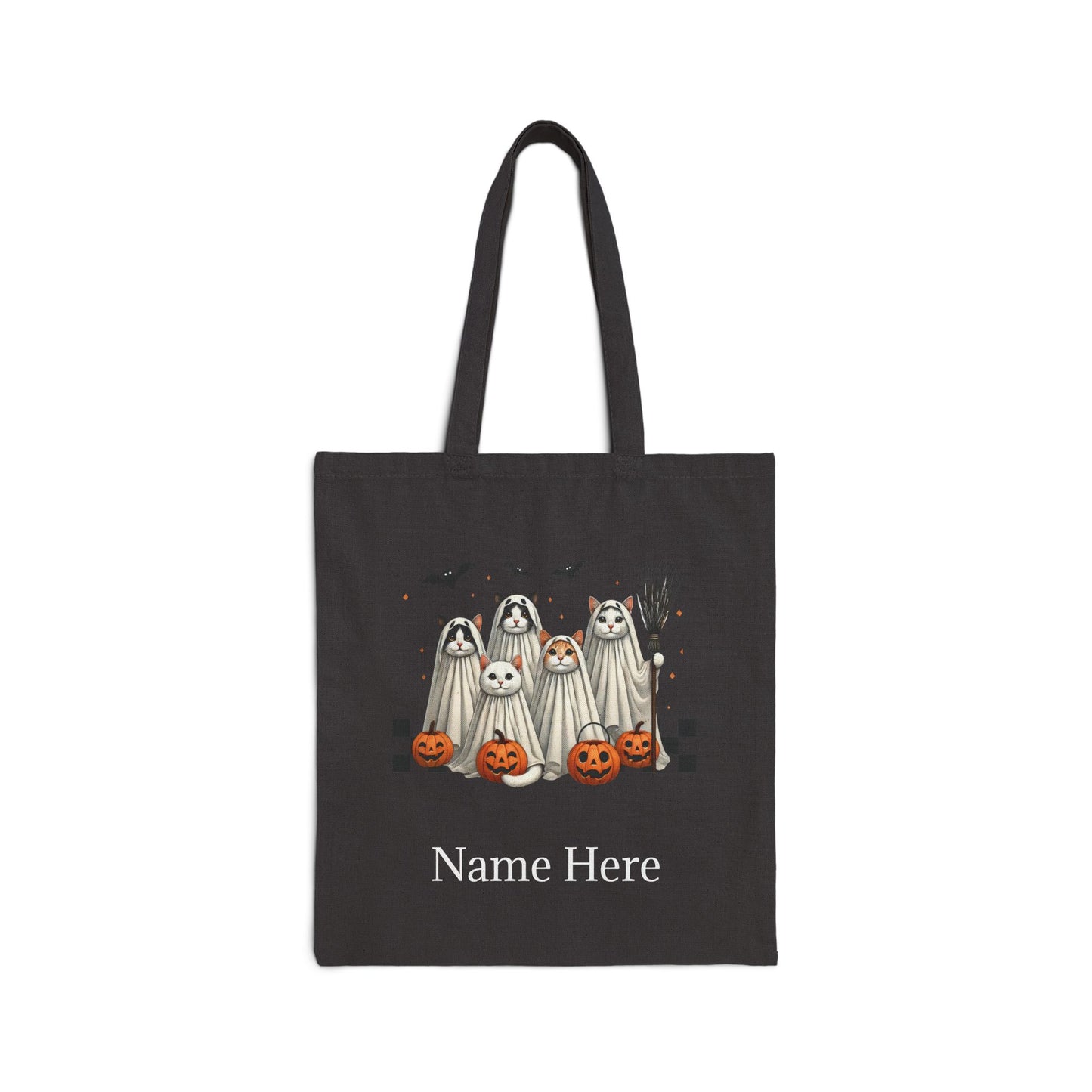 Ghost Cats Cotton Canvas Tote Trick or Treat Halloween Bag Personalized