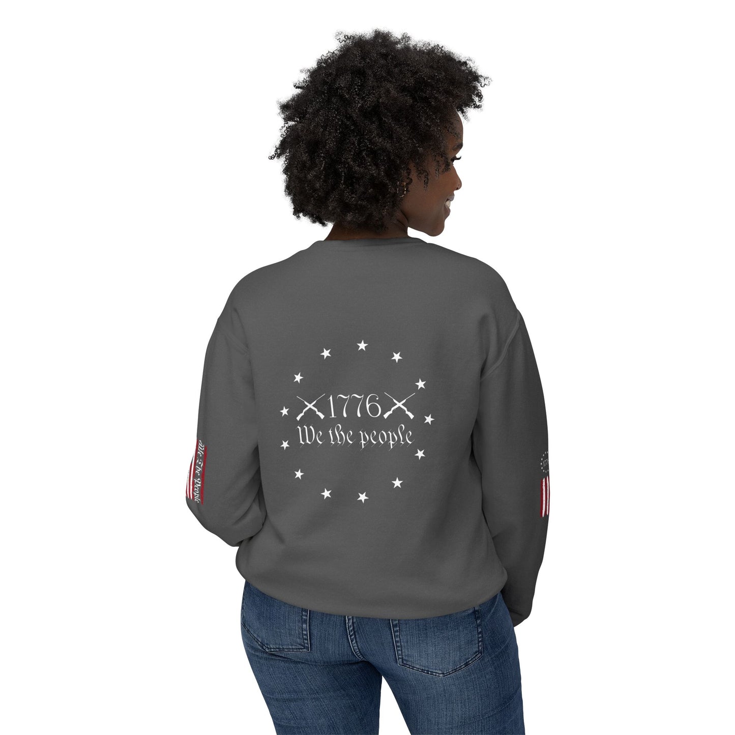 We The People Two-Sided Plus Sleeve Prints Unisex Lightweight Crewneck Sweatshirt