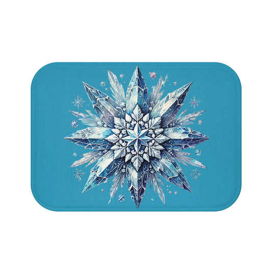 Turquoise Winter Crystal Snowflake Bath Mat