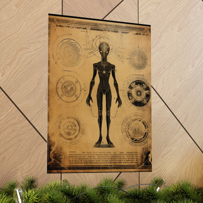 Extraterrestrial Anatomy: Vintage Sci-Fi Blueprint Poster Wall Art in 3 Sizes