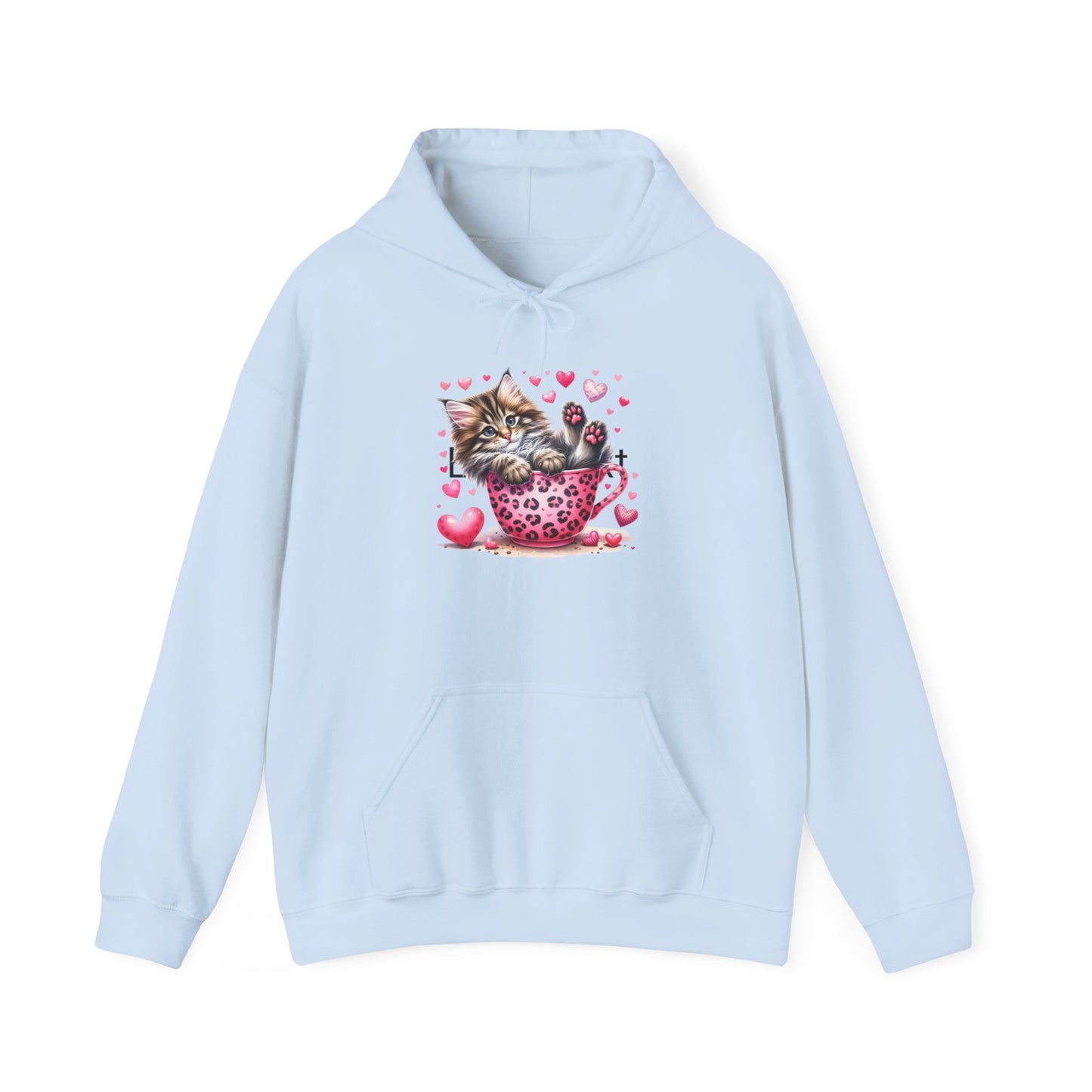 Valentine Teacup Gray Kitten Love Hooded Sweatshirt