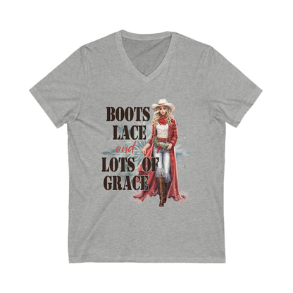 Boots Grace & Lots of Lace Cowgirl Short Sleeve V-Neck Tee