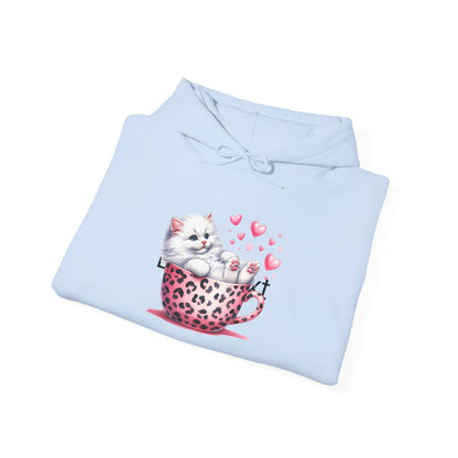 Valentine Teacup White Kitten Love Hoodie