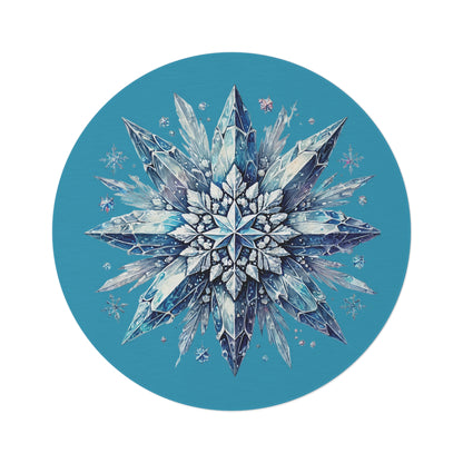 Winter Crystal Snowflake Round Rug 5 Ft