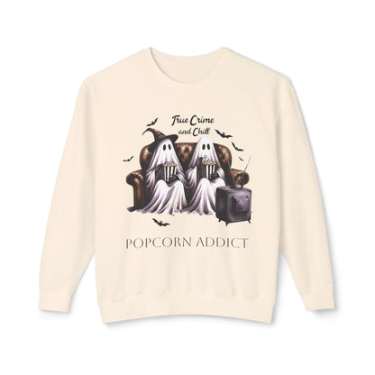 Popcorn Addict Ghosts Halloween Unisex Lightweight Crewneck Sweatshirt