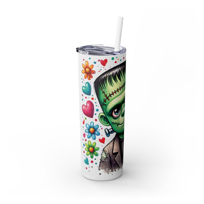 Kid's Cute Frankenstein Halloween Skinny Tumbler with Straw, 20oz