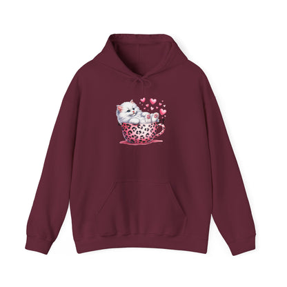 Valentine Teacup White Kitten Love Hoodie