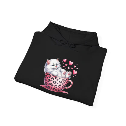 Valentine Teacup White Kitten Love Hoodie