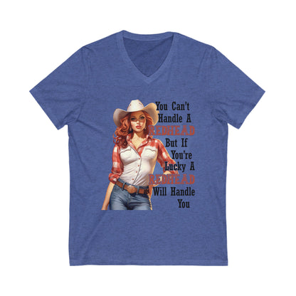 Sassy Redheaded Cowgirl Short Sleeve V-Neck Tee