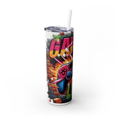 Retro Vintage Style Gamers Life Skinny Tumbler with Straw, 20oz