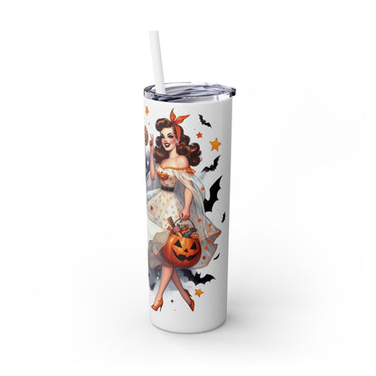 Vintage Halloween Pin Up Girls Skinny Tumbler with Straw, 20oz