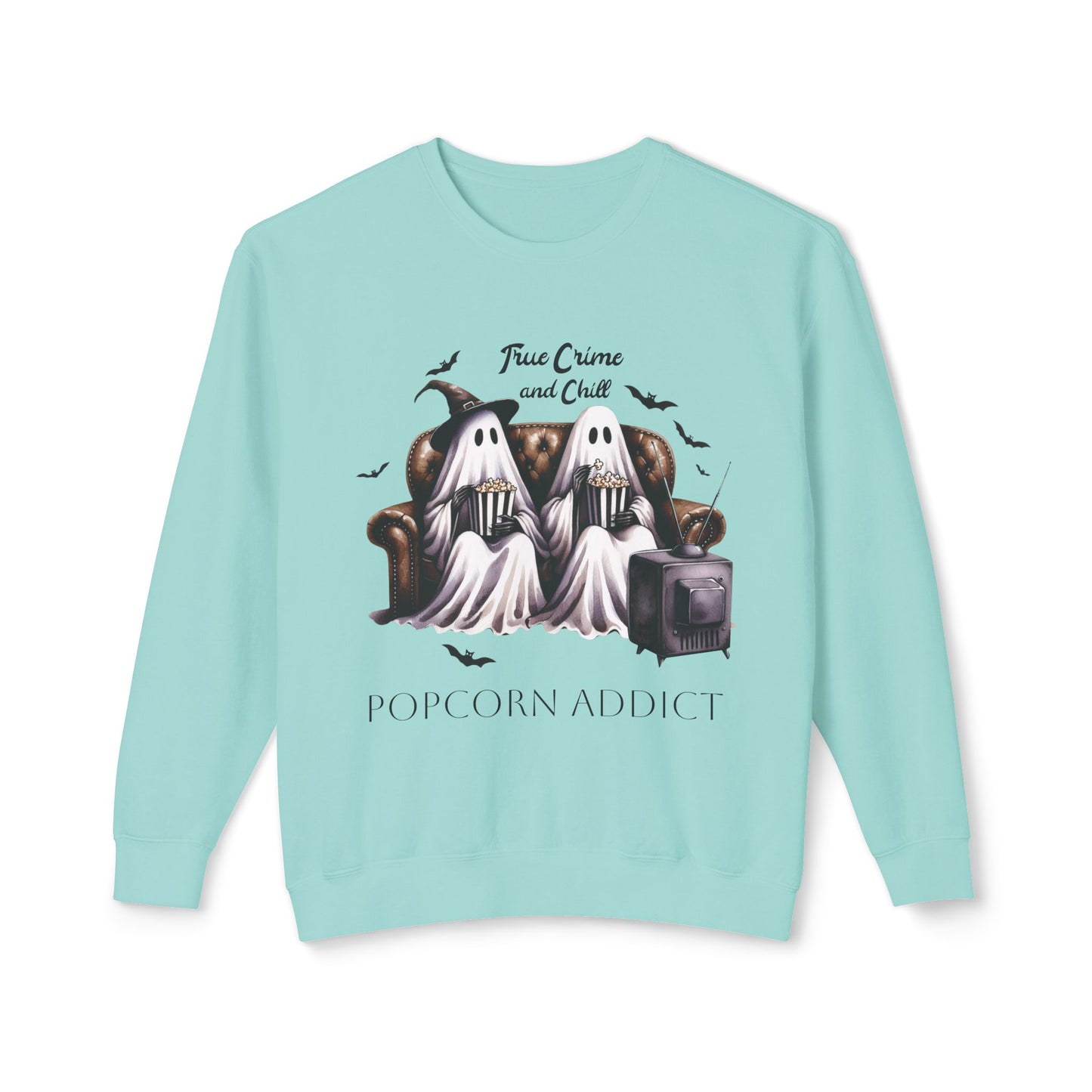 Popcorn Addict Ghosts Halloween Unisex Lightweight Crewneck Sweatshirt