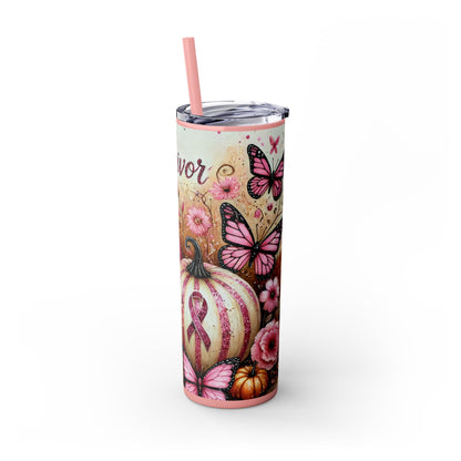 Breast Cancer Survivor Skinny Tumbler with Straw, 20oz