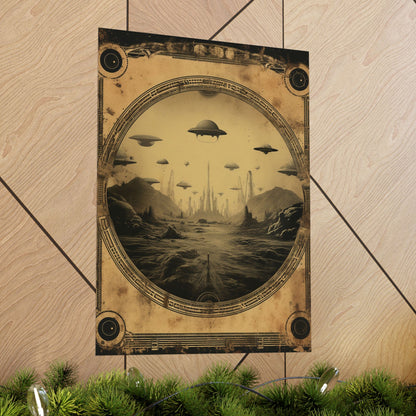 Alien Invasion: A Cosmic Landscape Blueprint Poster Wall Art in 3 Sizes