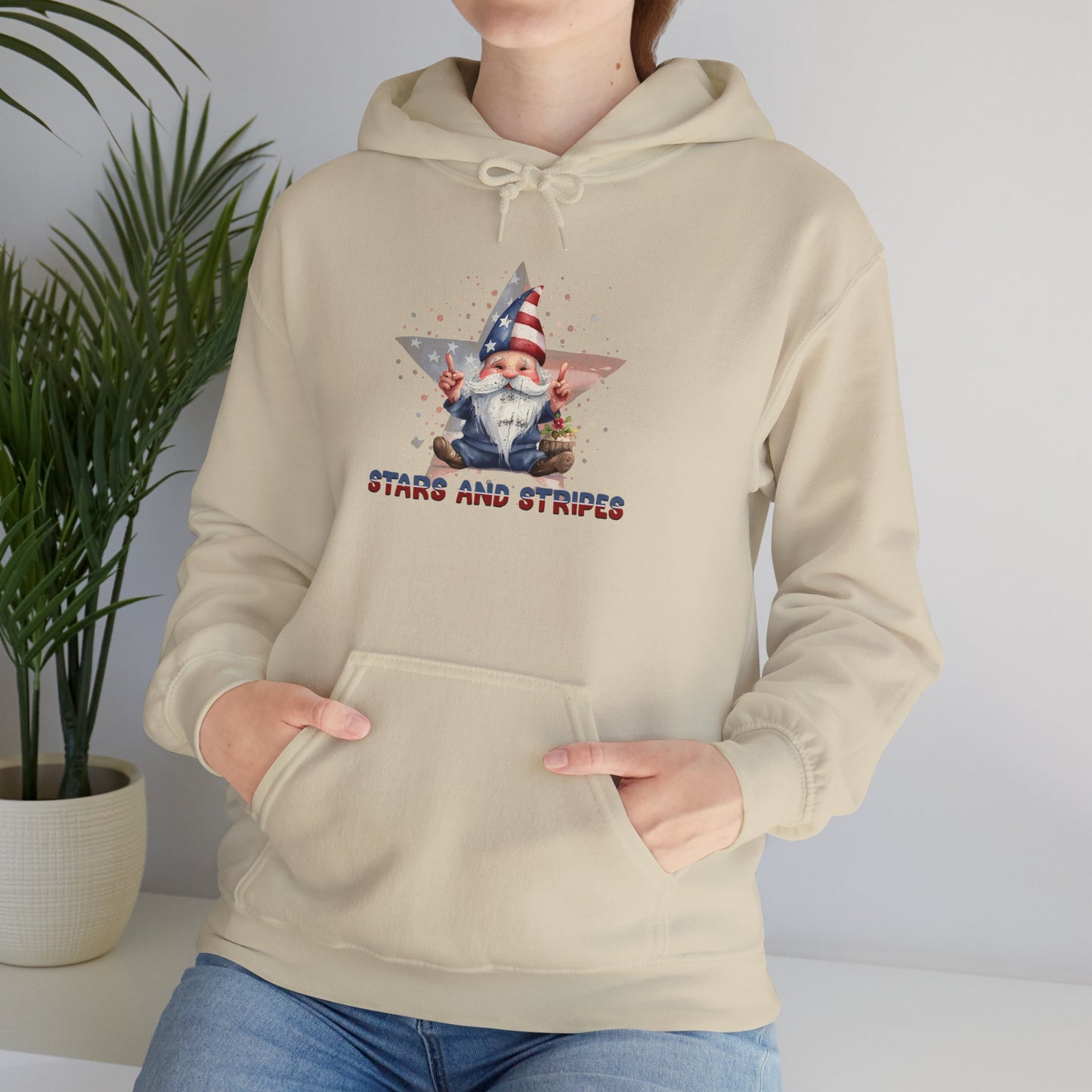 Patriotic Stars & Stripes Friendly Gnome Unisex Hooded Sweatshirt