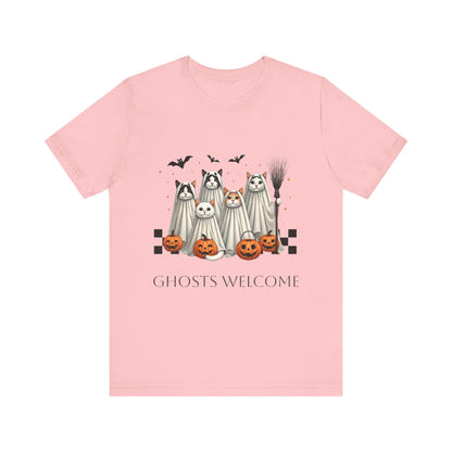 Ghost Cats Halloween Unisex Short Sleeve Tee