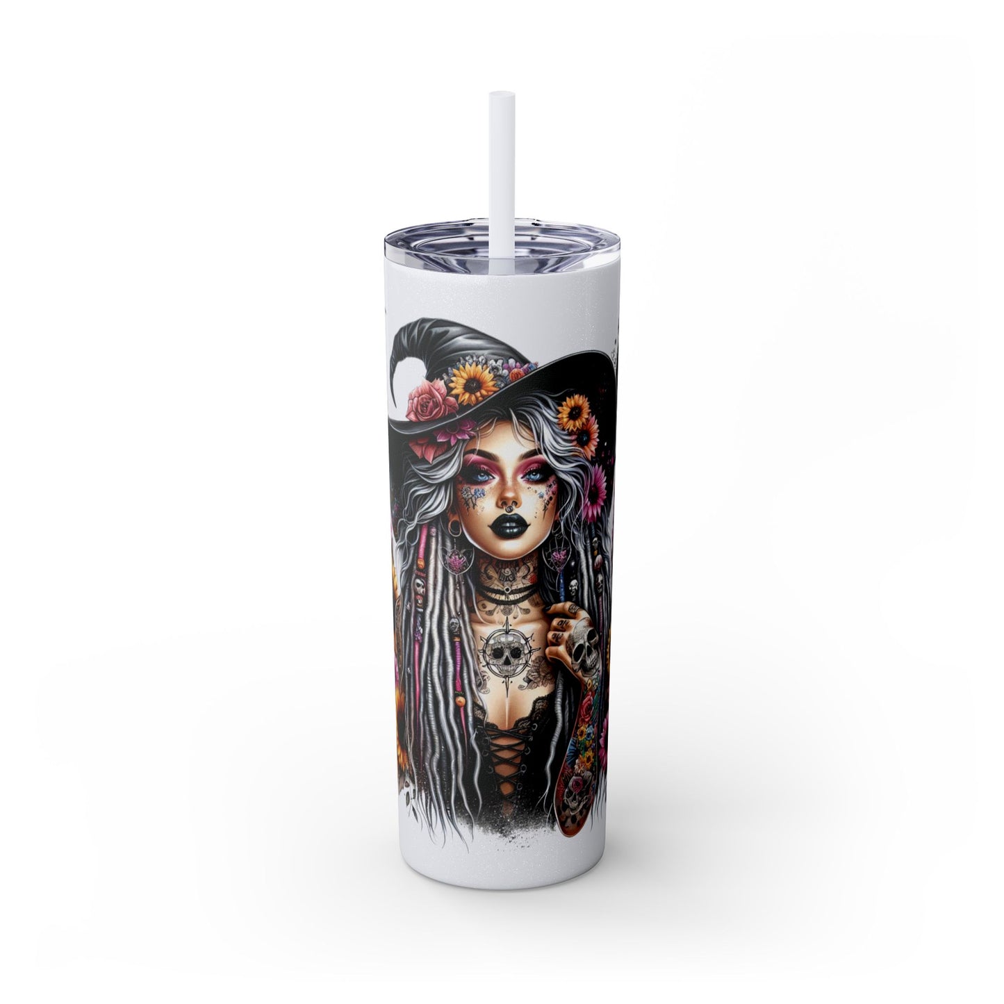 Miss Good Witch Skinny Tumbler with Straw, 20oz