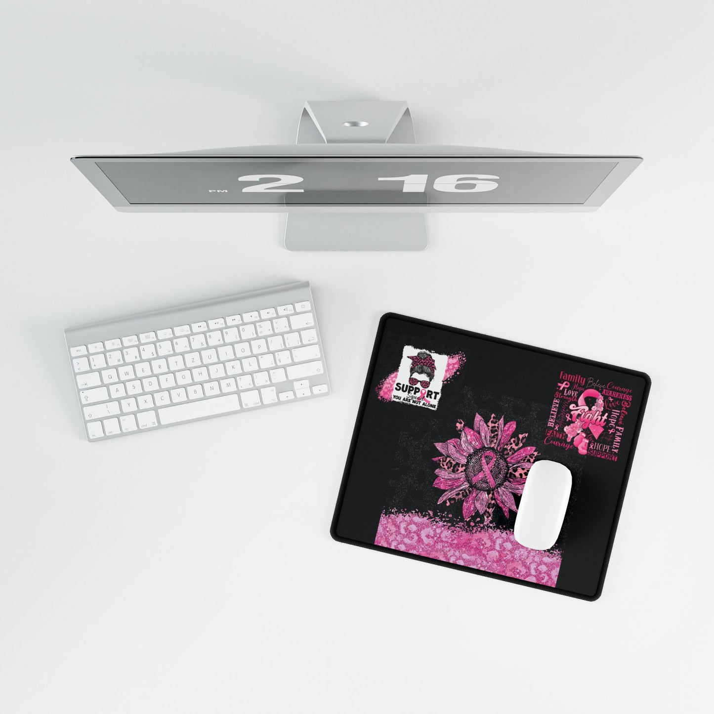 Pink Ribbon Support Squad Desk Mats Mouse Pads in 3 Sizes