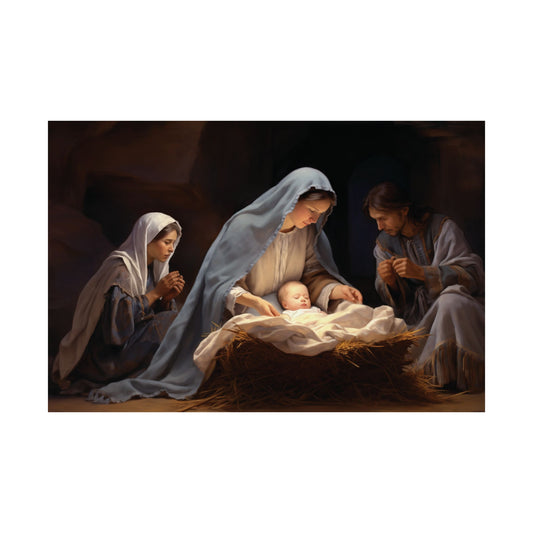 In the Manger Christ Jesus Christmas Poster Wall Art in 2 Sizes