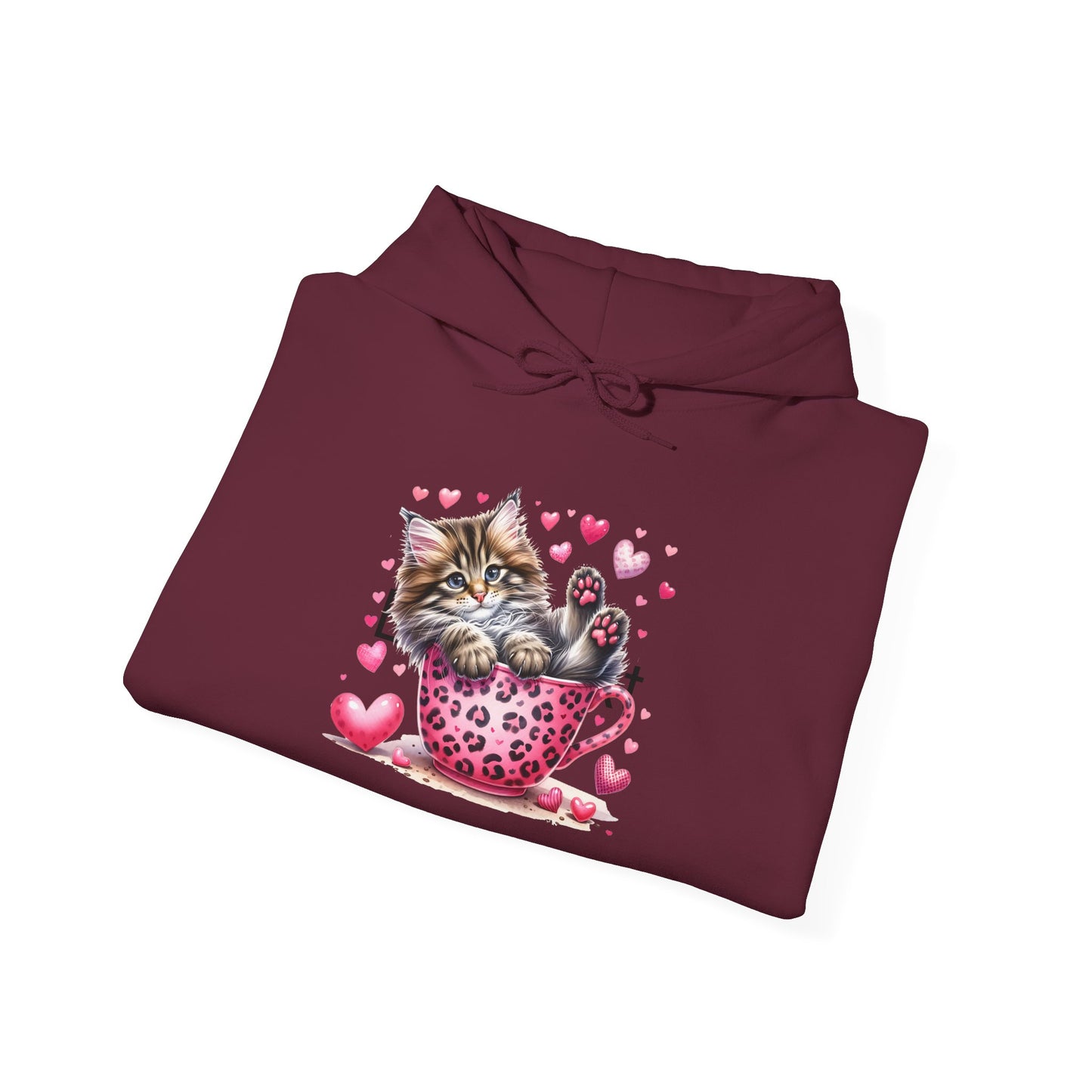 Valentine Teacup Gray Kitten Love Hooded Sweatshirt