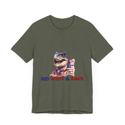 Red White and Rawr Dinosaur Streetwear Unisex Short Sleeve Tee