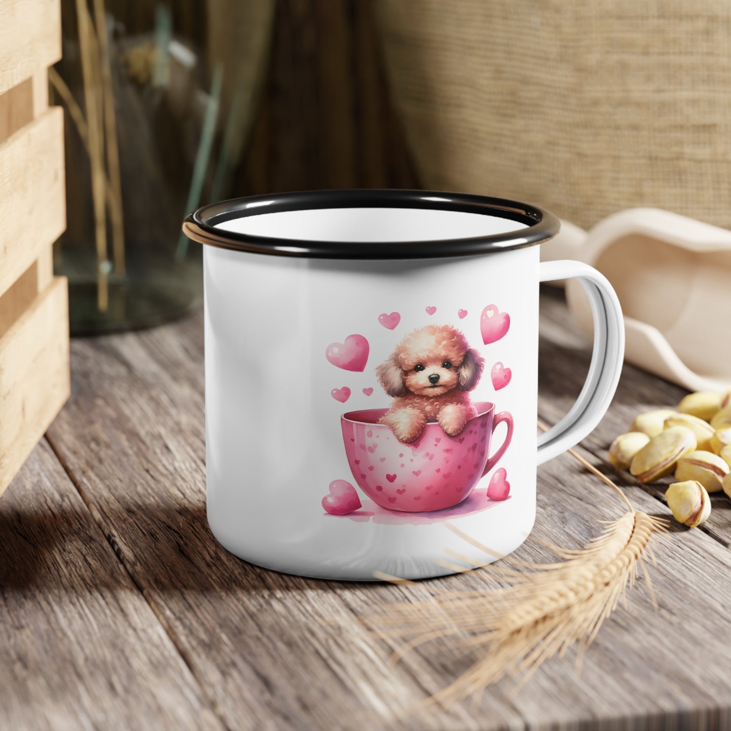 You Won My Heart Golden Poodle Puppy Love Enamel Camp Cup