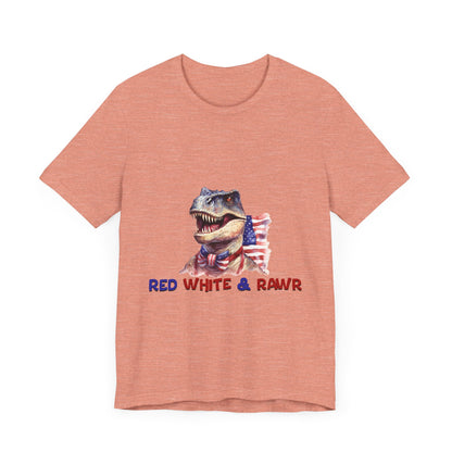 Red White and Rawr Dinosaur Streetwear Unisex Short Sleeve Tee