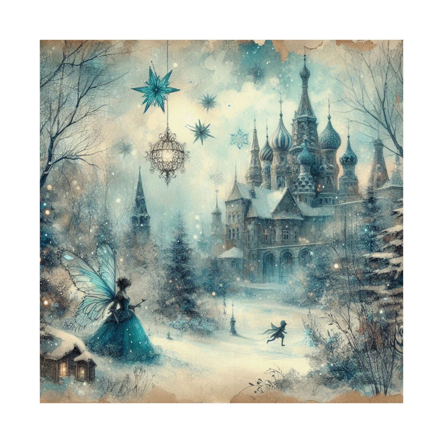 Snowflake Fairy Castle Winter Poster Wall Art in 3 Sizes