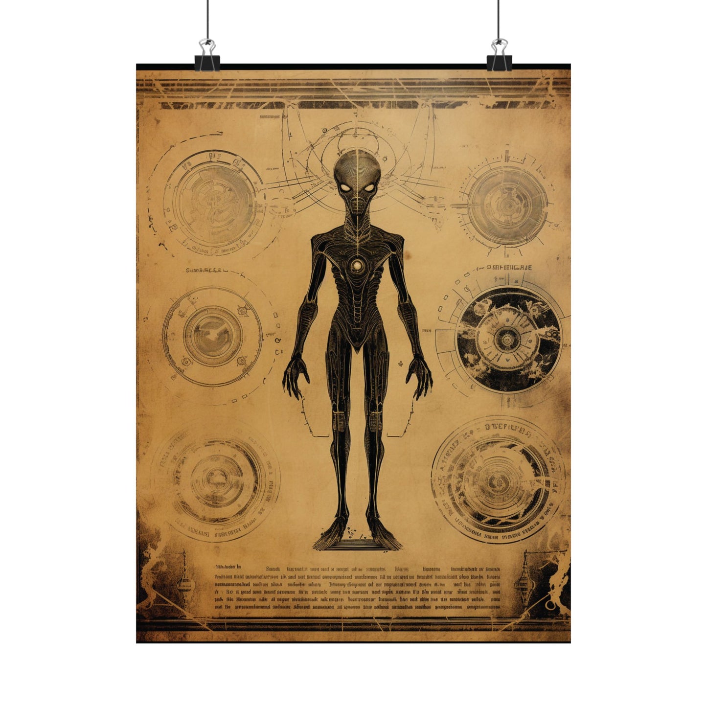 Extraterrestrial Anatomy: Vintage Sci-Fi Blueprint Poster Wall Art in 3 Sizes