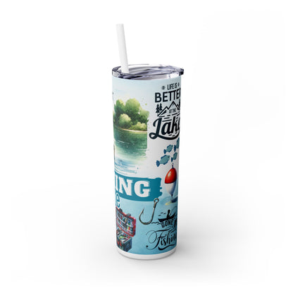 Fishing Life Skinny Tumbler with Straw, 20oz