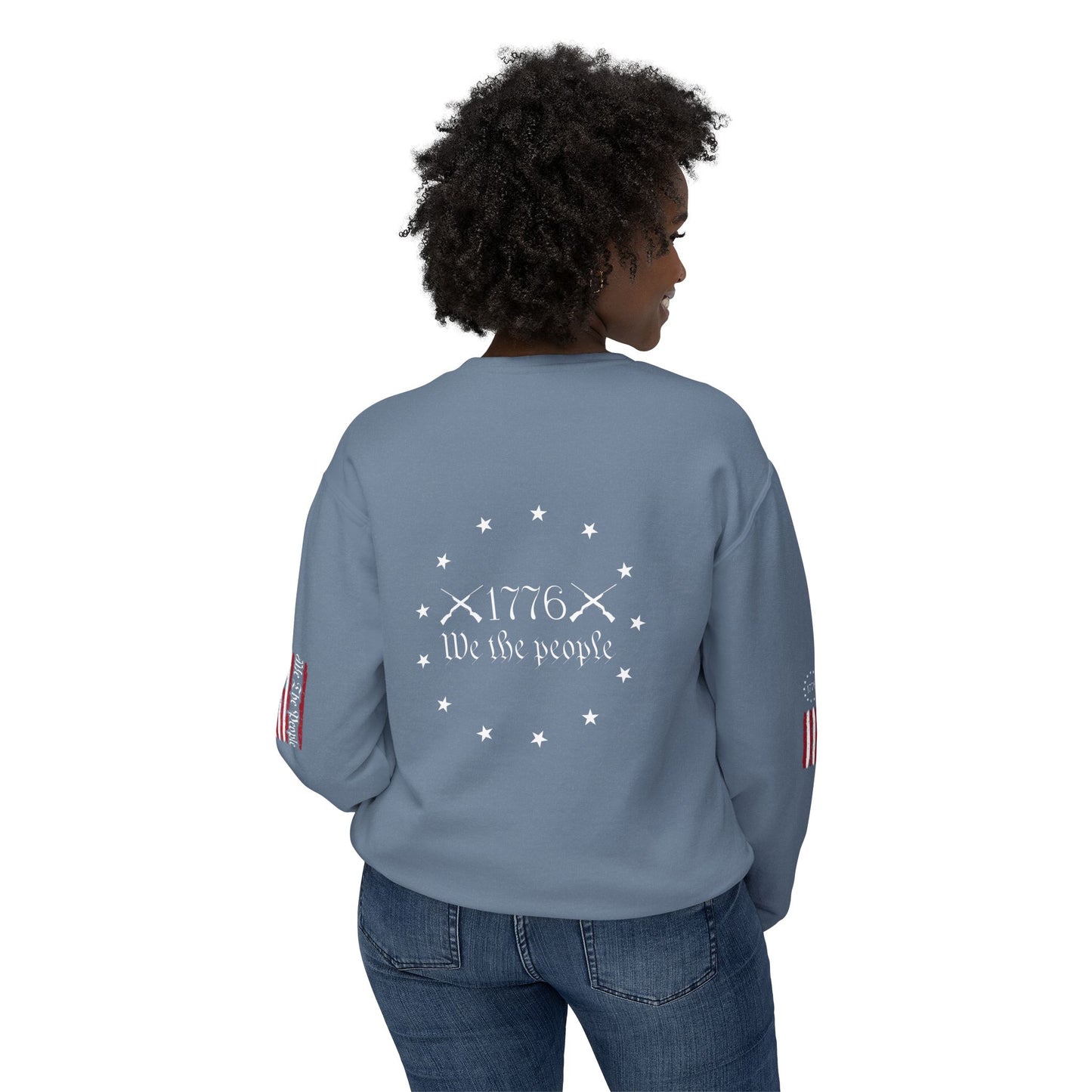 We The People Two-Sided Plus Sleeve Prints Unisex Lightweight Crewneck Sweatshirt