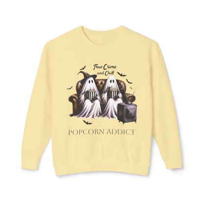 Popcorn Addict Ghosts Halloween Unisex Lightweight Crewneck Sweatshirt