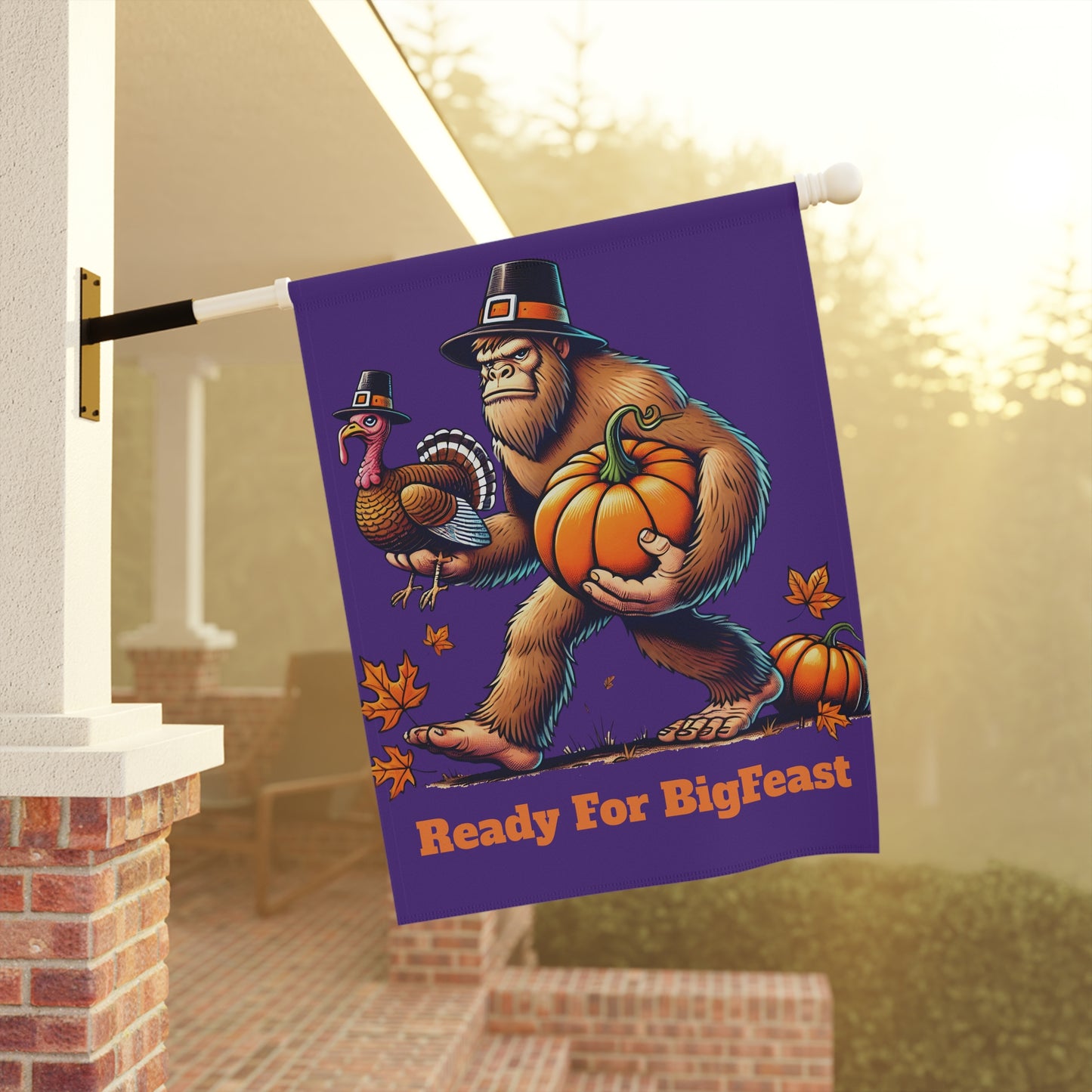 Bigfoot Bigfeast Thanksgiving House Banner Flag