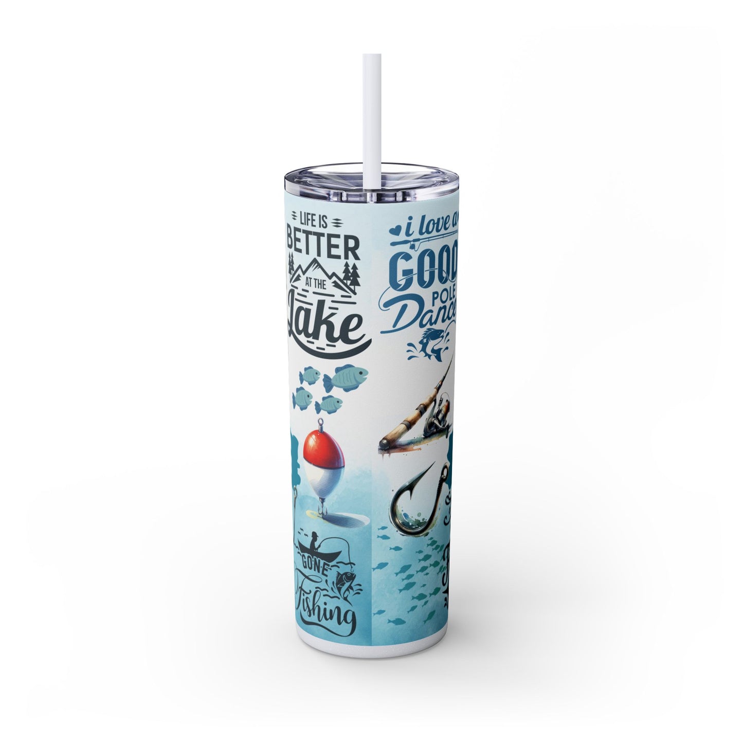 Fishing Life Skinny Tumbler with Straw, 20oz