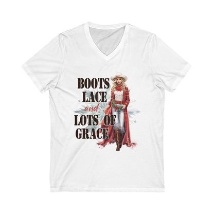 Boots Grace & Lots of Lace Cowgirl Short Sleeve V-Neck Tee