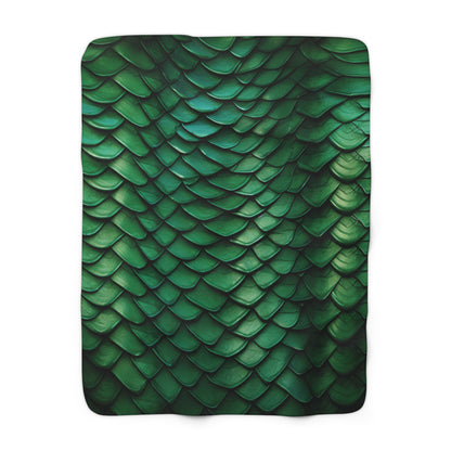 Dragon Scales Shades of Green Sherpa Fleece Blanket Throw