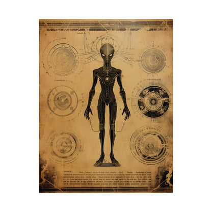 Extraterrestrial Anatomy: Vintage Sci-Fi Blueprint Poster Wall Art in 3 Sizes