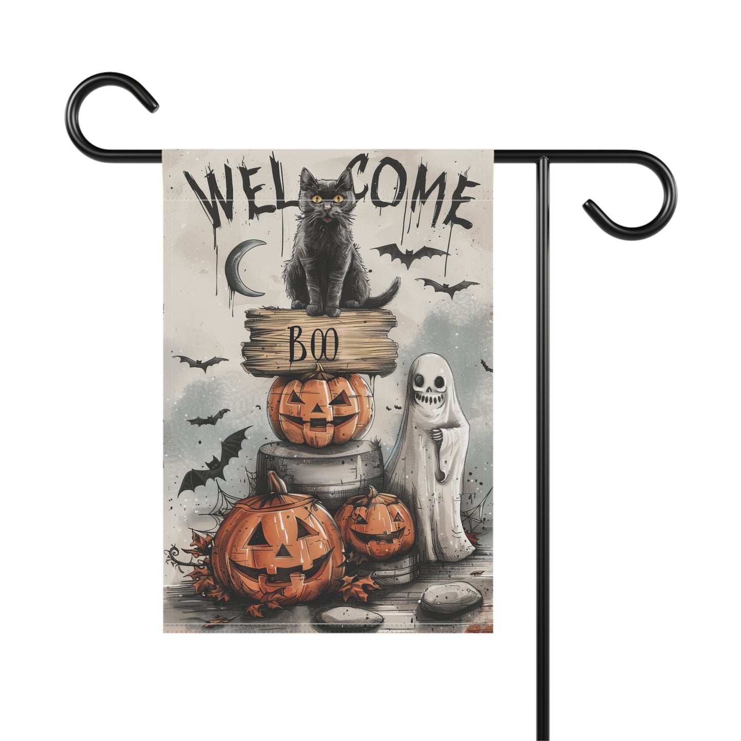 Black Cat & Ghost Halloween Garden & House Banner