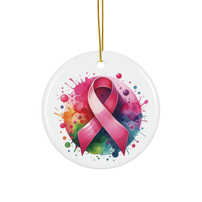 Breast Cancer Ribbon Ceramic Ornament