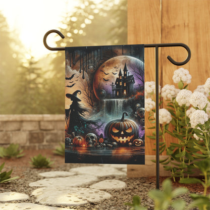 Scary Haunted House Pumpkin & Witch Halloween Garden & House Banner