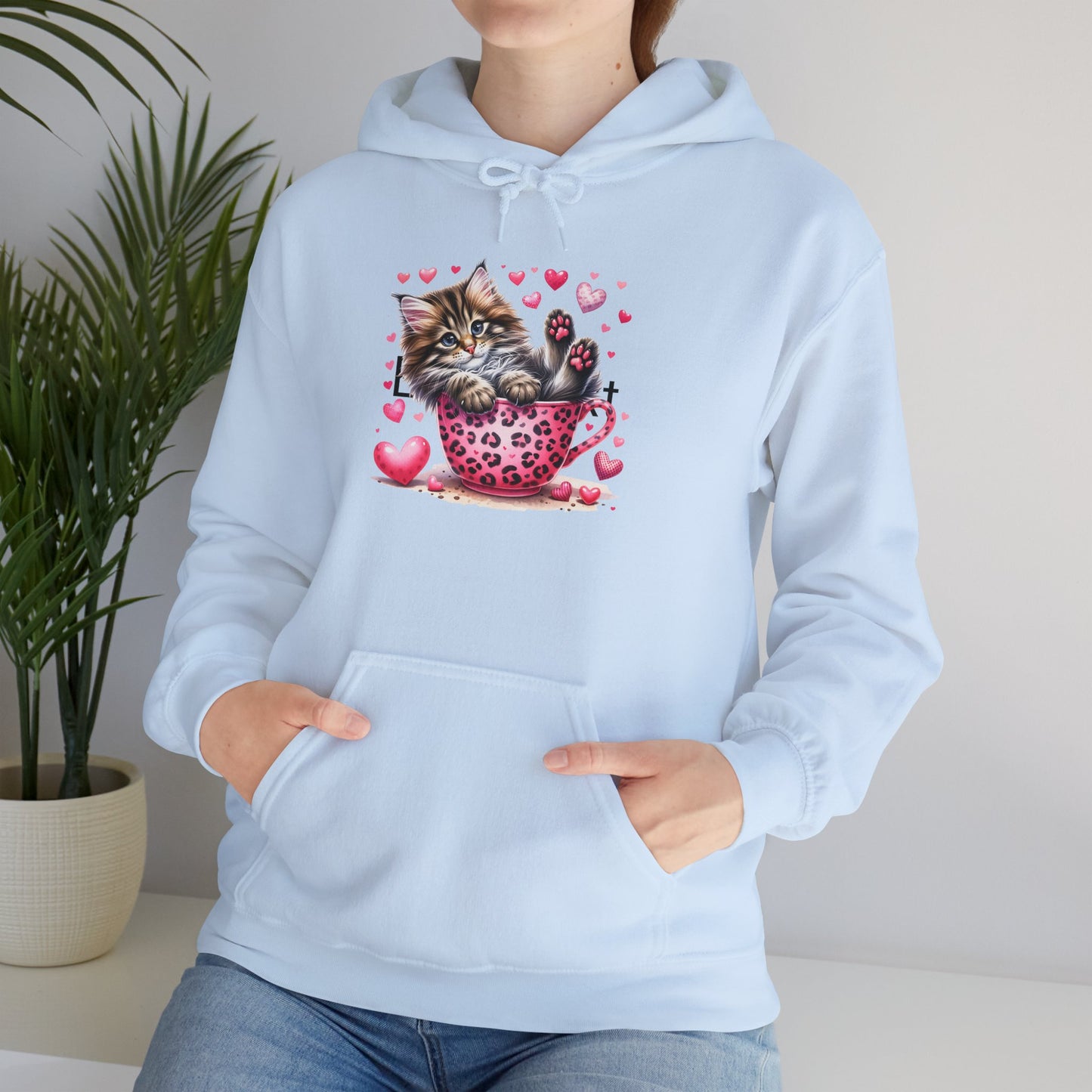 Valentine Teacup Gray Kitten Love Hooded Sweatshirt