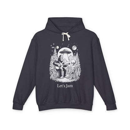 Let's Jam Bigfoot UFO Alien Unisex Lightweight Hooded Sweatshirt