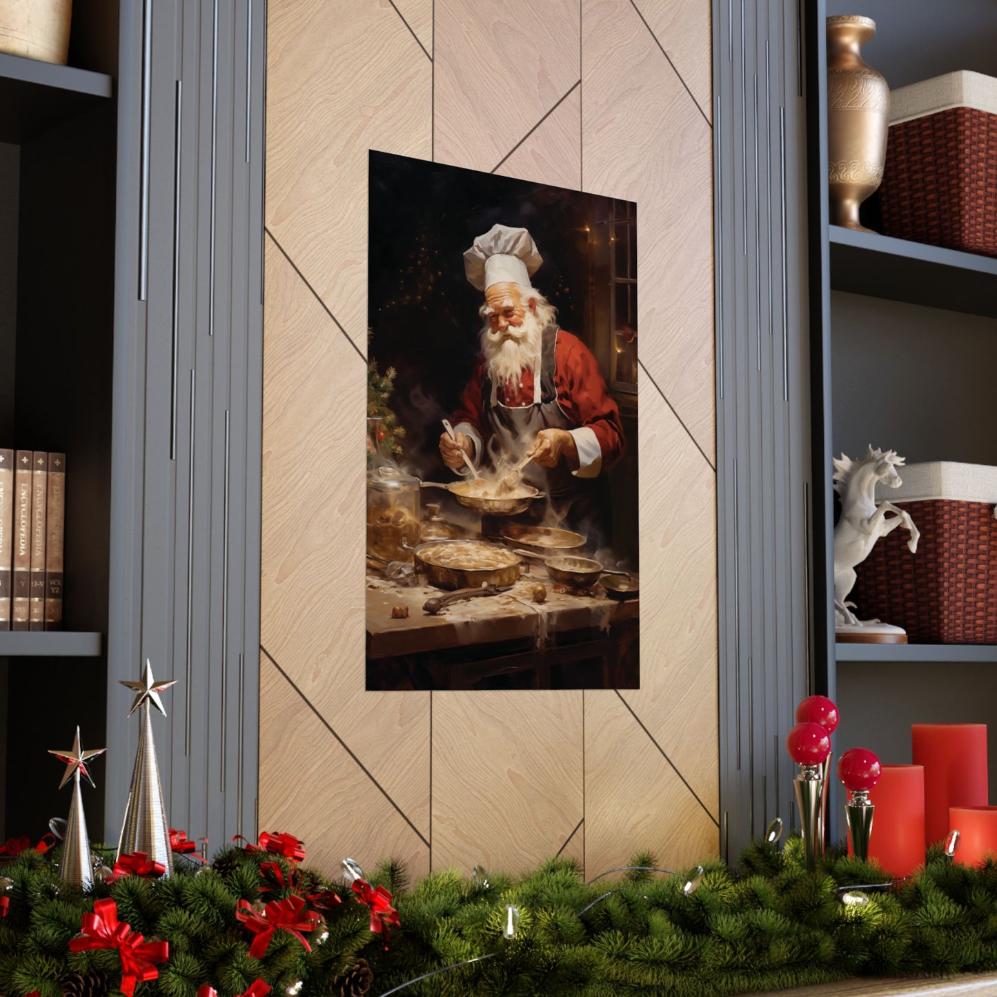 Smiling Chef Santa Christmas Poster Wall Art in 3 Sizes