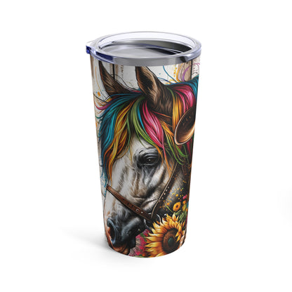 Cowgirl & Horse with Rainbow & Sunflowers Tumbler 20oz