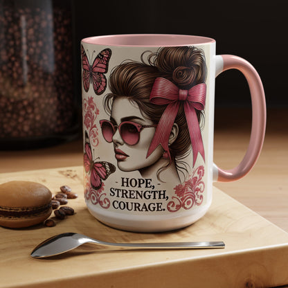 Hope Strength Courage Breast Cancer Survivor Coffee or Tea Mug (11 or 15 oz)