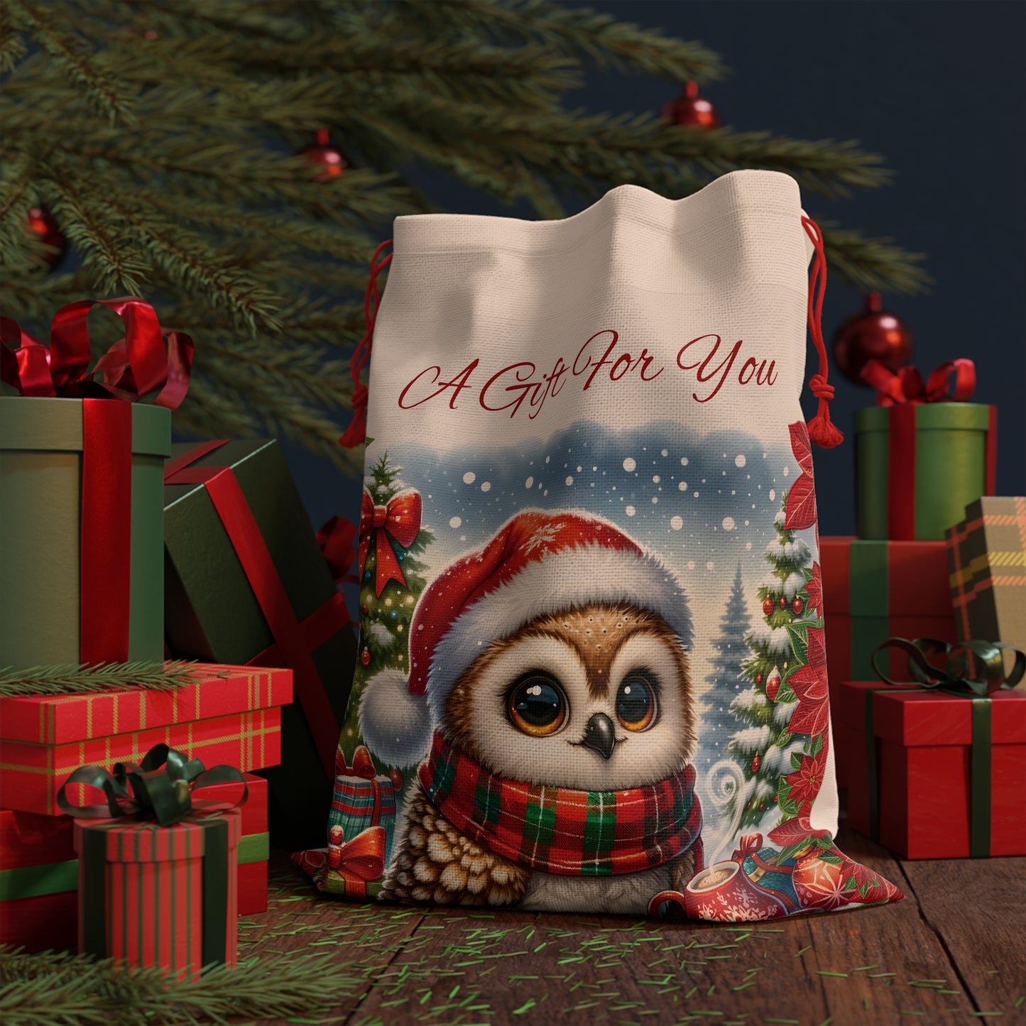 Snowy Baby Owl Holiday Winter or Christmas Gift Bag