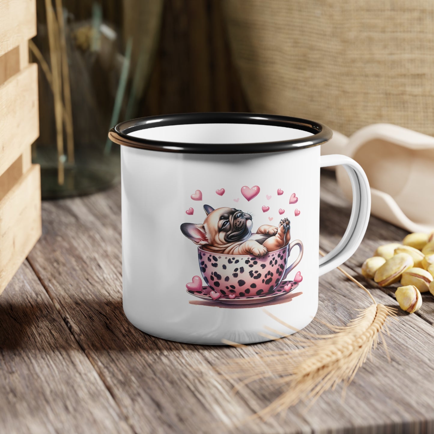 You Won My Heart French Bulldog Puppy Love Enamel Camp Cup