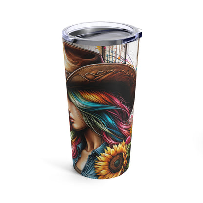 Cowgirl & Horse with Rainbow & Sunflowers Tumbler 20oz